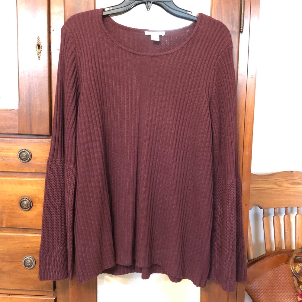 Dark Burgundy Flair Sleeve Sweater